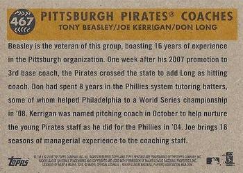 2009 Topps Heritage #467 Pittsburgh Pirates Coaches (Tony Beasley / Joe Kerrigan / Don Long) Back