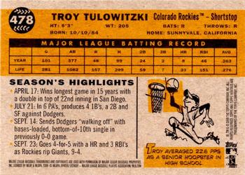 2009 Topps Heritage #478 Troy Tulowitzki Back