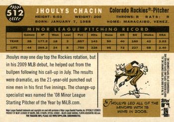 2009 Topps Heritage #512 Jhoulys Chacin Back