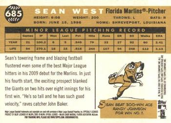 2009 Topps Heritage #685 Sean West Back