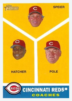 2009 Topps Heritage #459 Cincinnati Red Coaches (Chris Speier / Billy Hatcher / Dick Pole) Front