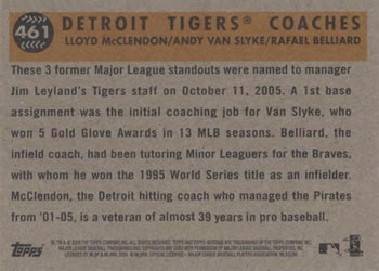 2009 Topps Heritage #461 Detroit Tigers Coaches (Lloyd McClendon / Andy Van Slyke / Rafael Belliard) Back