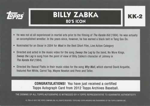 2012 Topps Archives - Karate Kid Box Loader Autographs #KK-2 Billy Zabka Back