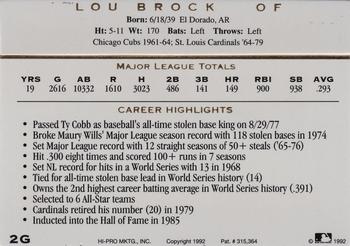 1993 Action Packed All-Star Gallery Series I - Gold #2G Lou Brock Back