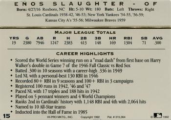1993 Action Packed All-Star Gallery Series I - Gold #15G Enos Slaughter Back