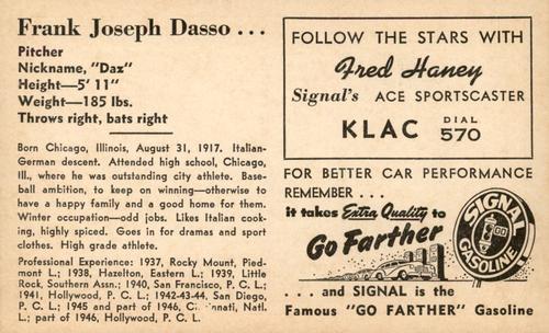1947 Signal Oil #NNO Frank Dasso Back