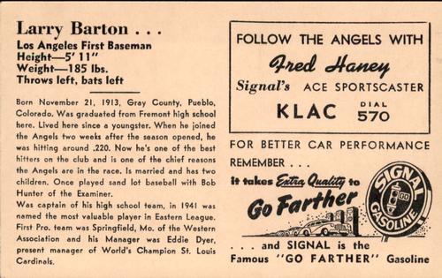 1947 Signal Oil #NNO Larry Barton Back