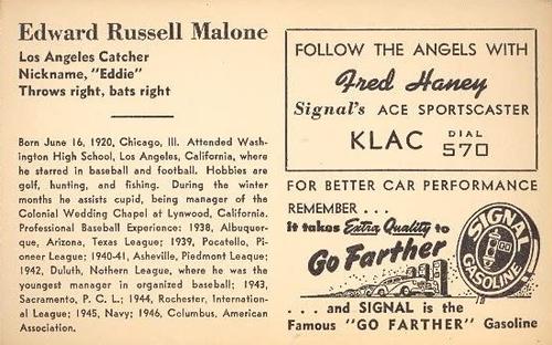 1947 Signal Oil #NNO Eddie Malone Back