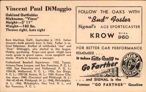 1947 Signal Oil #NNO Vince DiMaggio Back