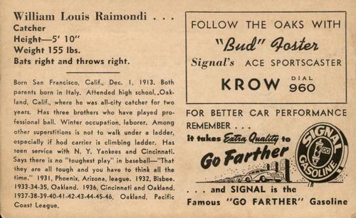 1947 Signal Oil #NNO Billy Raimondi Back