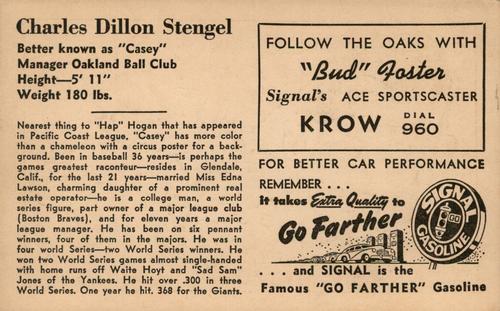 1947 Signal Oil #NNO Casey Stengel Back