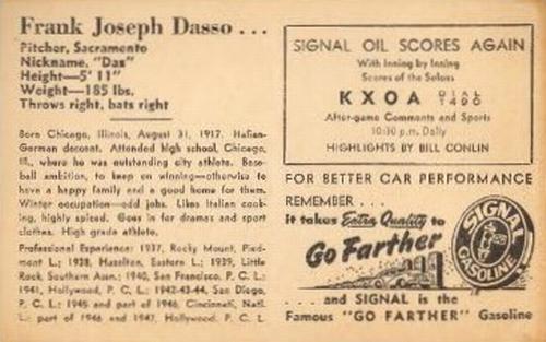 1947 Signal Oil #NNO Frank Dasso Back