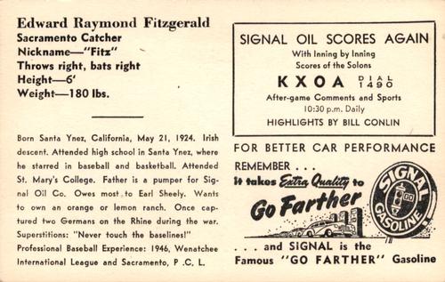 1947 Signal Oil #NNO Ed Fitzgerald Back
