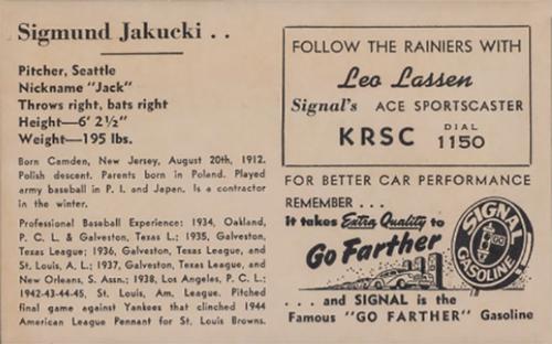 1947 Signal Oil #NNO Jack Jakucki Back