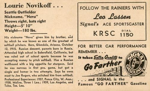 1947 Signal Oil #NNO Lou Novikoff Back