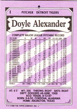 1990 Topps Kay-Bee Kings of Baseball #1 Doyle Alexander Back