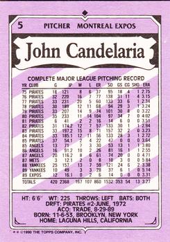 1990 Topps Kay-Bee Kings of Baseball #5 John Candelaria Back