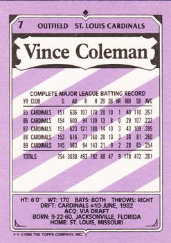 1990 Topps Kay-Bee Kings of Baseball #7 Vince Coleman Back