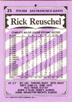 1990 Topps Kay-Bee Kings of Baseball #25 Rick Reuschel Back