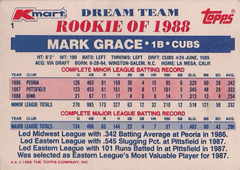 1989 Topps Kmart Dream Team #1 Mark Grace Back