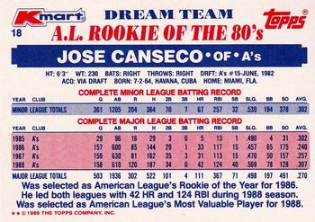 1989 Topps Kmart Dream Team #18 Jose Canseco Back