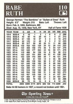 1991 Conlon Collection TSN #110 Babe Ruth Back