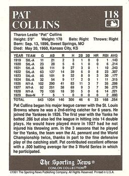 1991 Conlon Collection TSN #118 Pat Collins Back