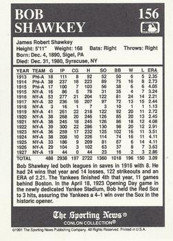 1991 Conlon Collection TSN #156 Bob Shawkey Back