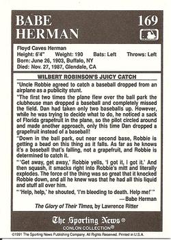 1991 Conlon Collection TSN #169 Babe Herman Back