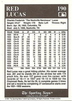 1991 Conlon Collection TSN #190 Red Lucas Back
