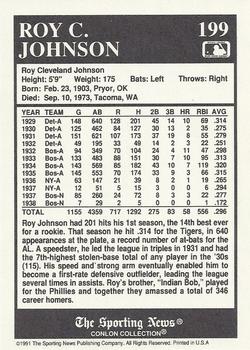 1991 Conlon Collection TSN #199 Roy C. Johnson Back