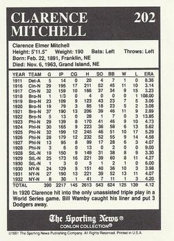 1991 Conlon Collection TSN #202 Clarence Mitchell Back