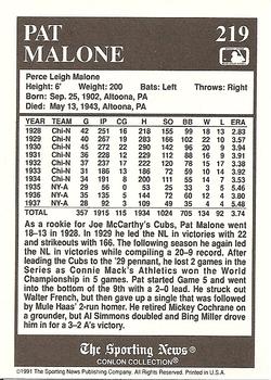 1991 Conlon Collection TSN #219 Pat Malone Back