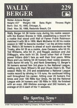 1991 Conlon Collection TSN #229 Wally Berger Back