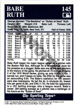 1991 Conlon Collection TSN #145 Babe Ruth Back