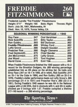 1991 Conlon Collection TSN #260 Freddie Fitzsimmons Back