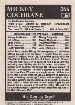 1991 Conlon Collection TSN #266 Mickey Cochrane Back