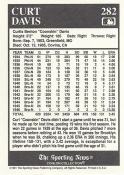 1991 Conlon Collection TSN #282 Curt Davis Back
