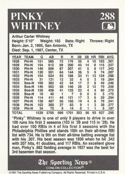 1991 Conlon Collection TSN #288 Pinky Whitney Back