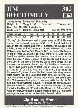 1991 Conlon Collection TSN #302 Jim Bottomley Back