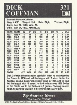 1991 Conlon Collection TSN #321 Dick Coffman Back
