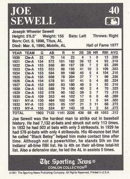 1991 Conlon Collection TSN #40 Joe Sewell Back