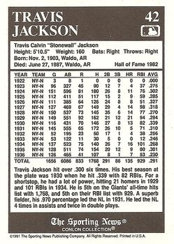 1991 Conlon Collection TSN #42 Travis Jackson Back