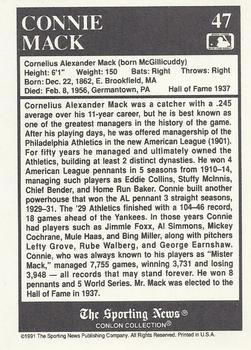 1991 Conlon Collection TSN #47 Connie Mack Back