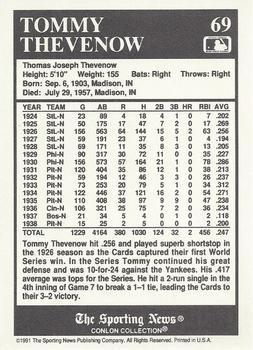 1991 Conlon Collection TSN #69 Tommy Thevenow Back