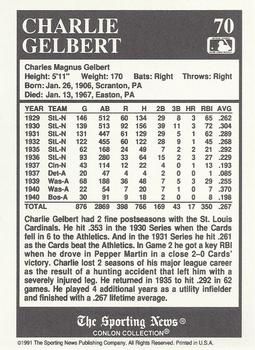 1991 Conlon Collection TSN #70 Charlie Gelbert Back
