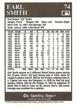 1991 Conlon Collection TSN #74 Earl Smith Back