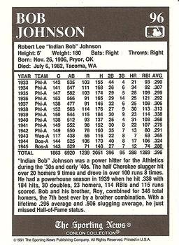 1991 Conlon Collection TSN #96 Bob Johnson Back