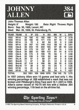 1992 Conlon Collection TSN #384 Johnny Allen Back