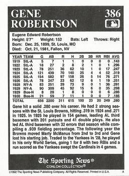 1992 Conlon Collection TSN #386 Gene Robertson Back
